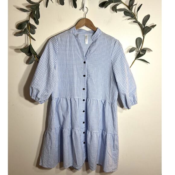 Beachsissi Dresses & Skirts - Blue and White Checked Tiered Dress